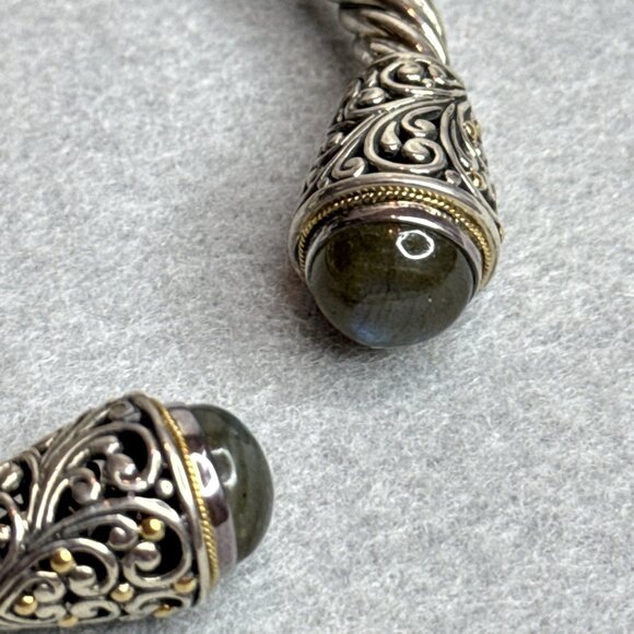 Bali Designs Labradorite Cable Cuff Bracelet 18K Gold Sterling Silver Hinged - Picture 5 of 14